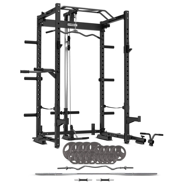 Cortex PR-4 Foldable Squat & Power Rack + 90KG Standard Tri-Grip Weight and Barbell Package